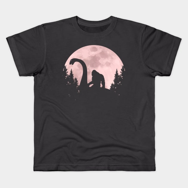 Bigfoot Sasquatch Riding The Loch Ness Kids T-Shirt by Tesszero